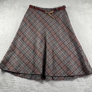 VINTAGE Tartan Plaid Wool A Line Skirt Womens 30 ILGWU Union Made USA Flowy Belt
